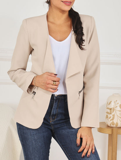 Blazer uni à poches zippées - Beige - 4