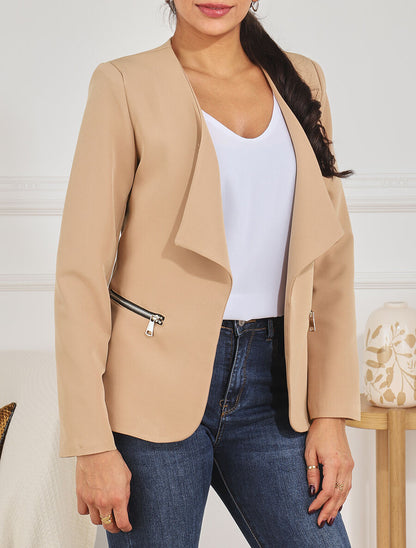 Blazer uni à poches zippées - Camel - 4