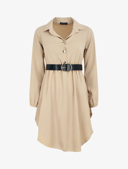 Tunique unie ceinturée - Beige - 1