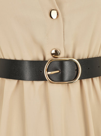 Tunique unie ceinturée - Beige - 3