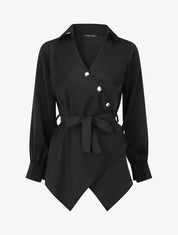 Blouse cache-coeur à base asymétrique - Noir - 1