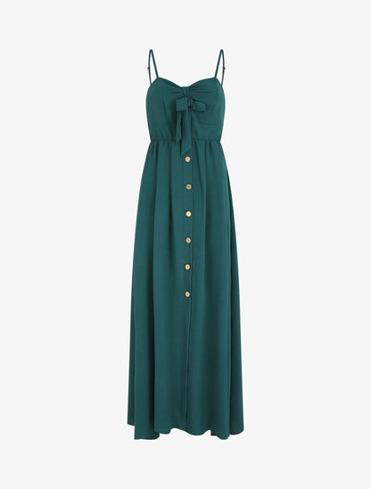 Robe longue unie boutonnée - Bleu canard - 1