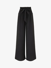 Pantalon uni à taille élastiquée - Noir - 1