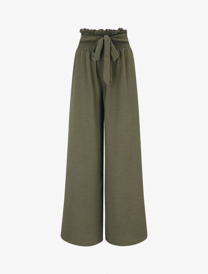 Pantalon uni à taille élastiquée - Kaki - 5