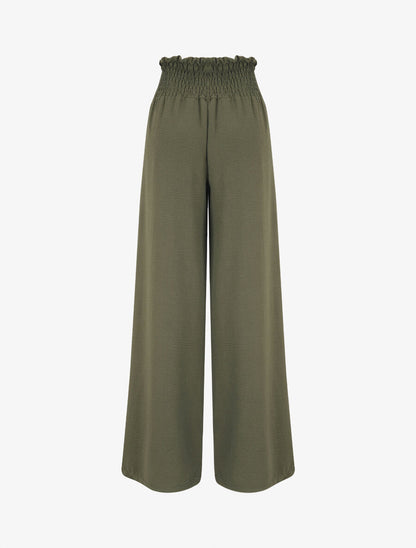 Pantalon uni à taille élastiquée - Kaki - 2
