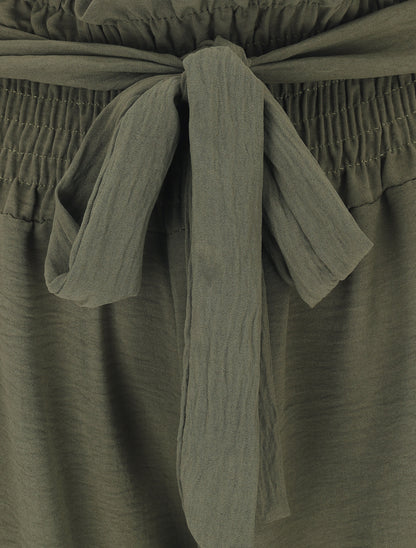 Pantalon uni à taille élastiquée - Kaki - 3