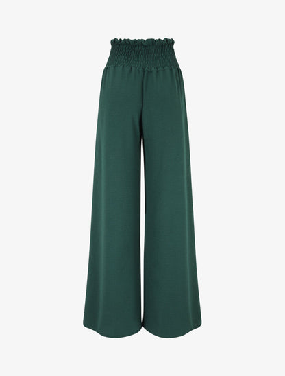 Pantalon uni à taille élastiquée - Vert sapin - 2