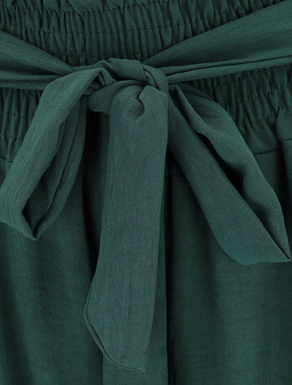Pantalon uni à taille élastiquée - Vert sapin - 3