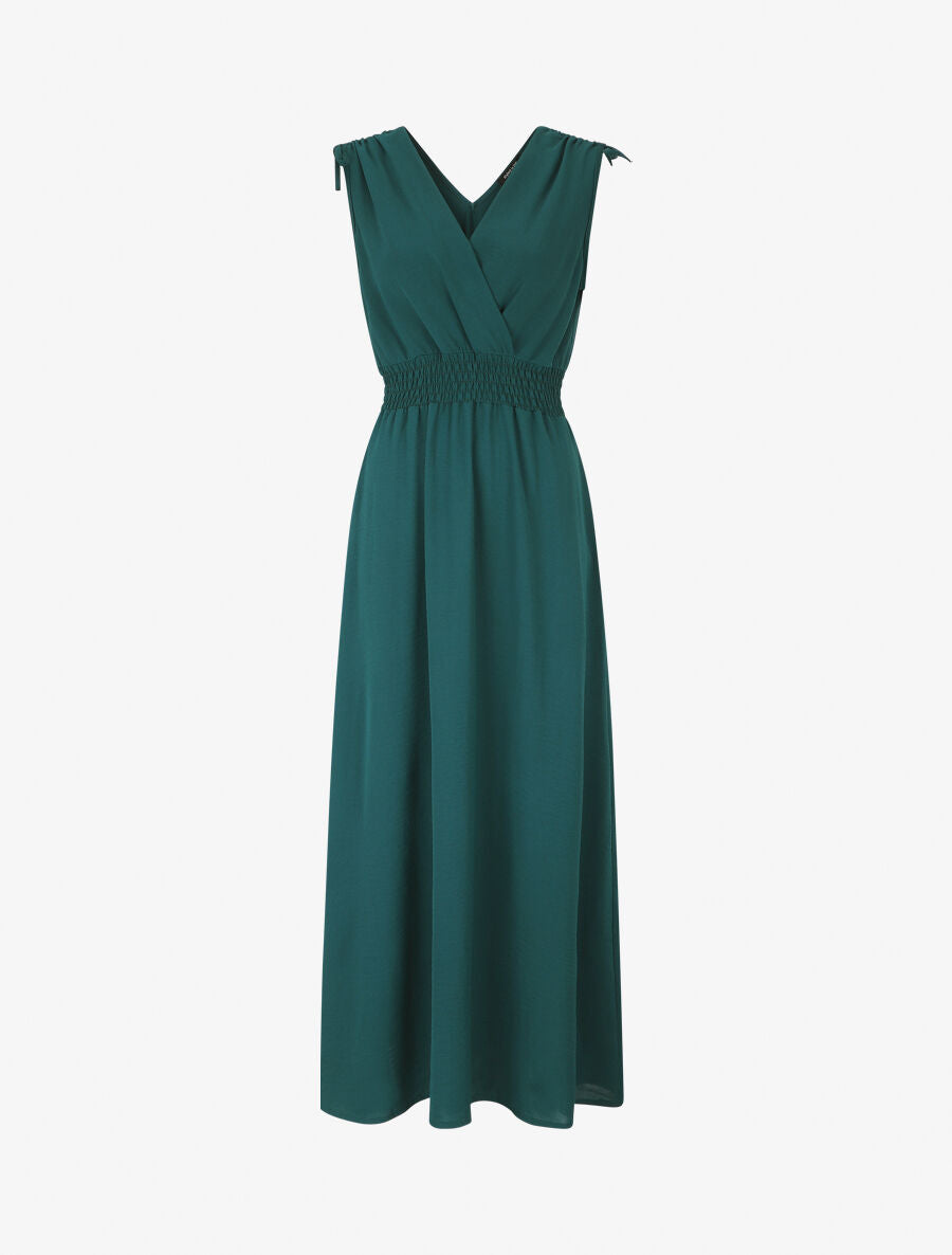 Robe longue coupe empire à taille élastiquée - Vert sapin - 1