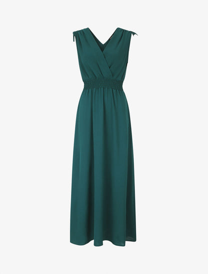 Robe longue coupe empire à taille élastiquée - Vert sapin - 1