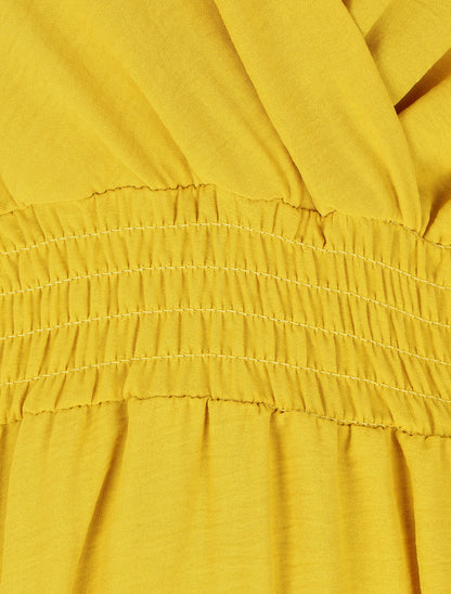 Robe longue coupe empire à taille élastiquée - Jaune - 3