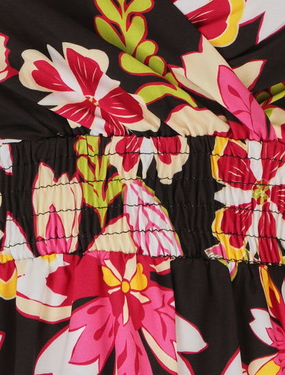 Robe longue imprimé fleurs des îles - Noir - 3