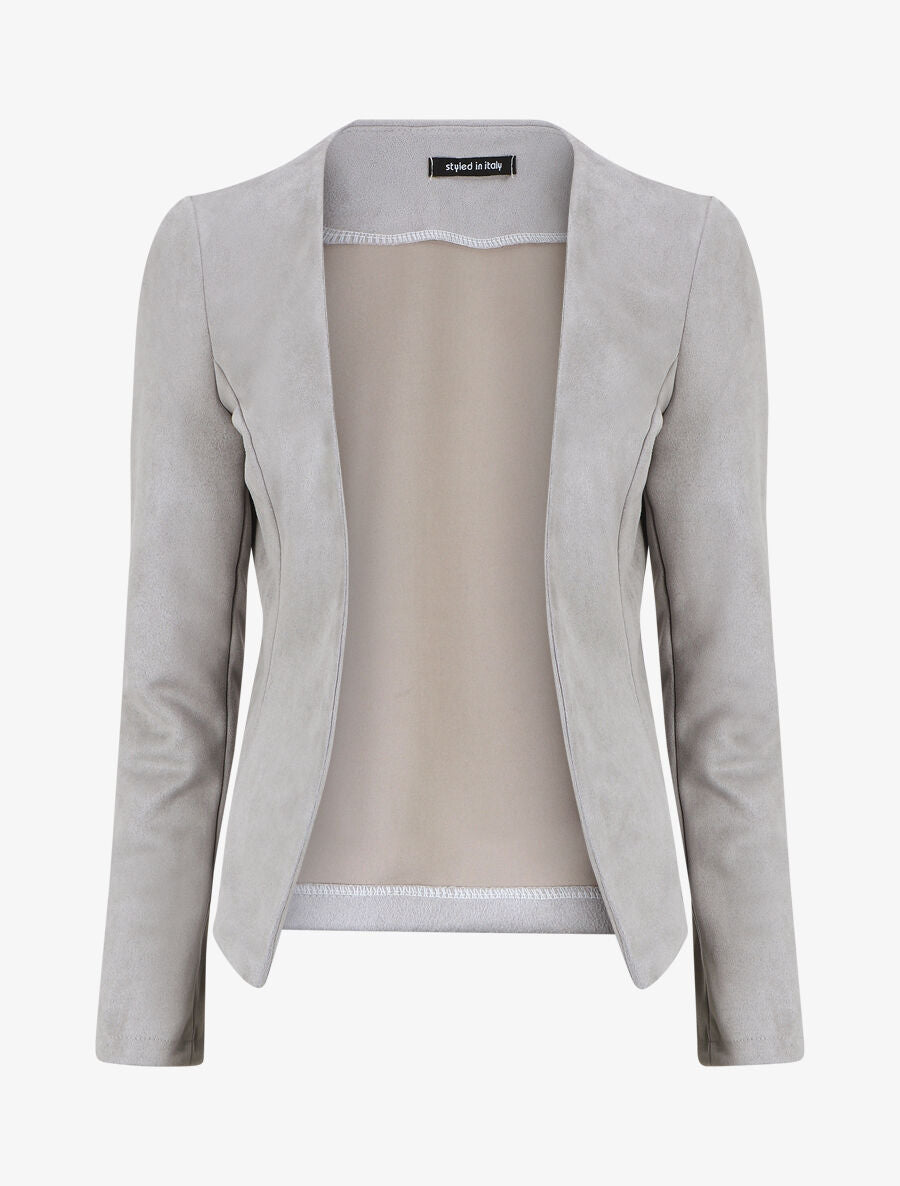 Blazer uni en suédine - Gris - 5