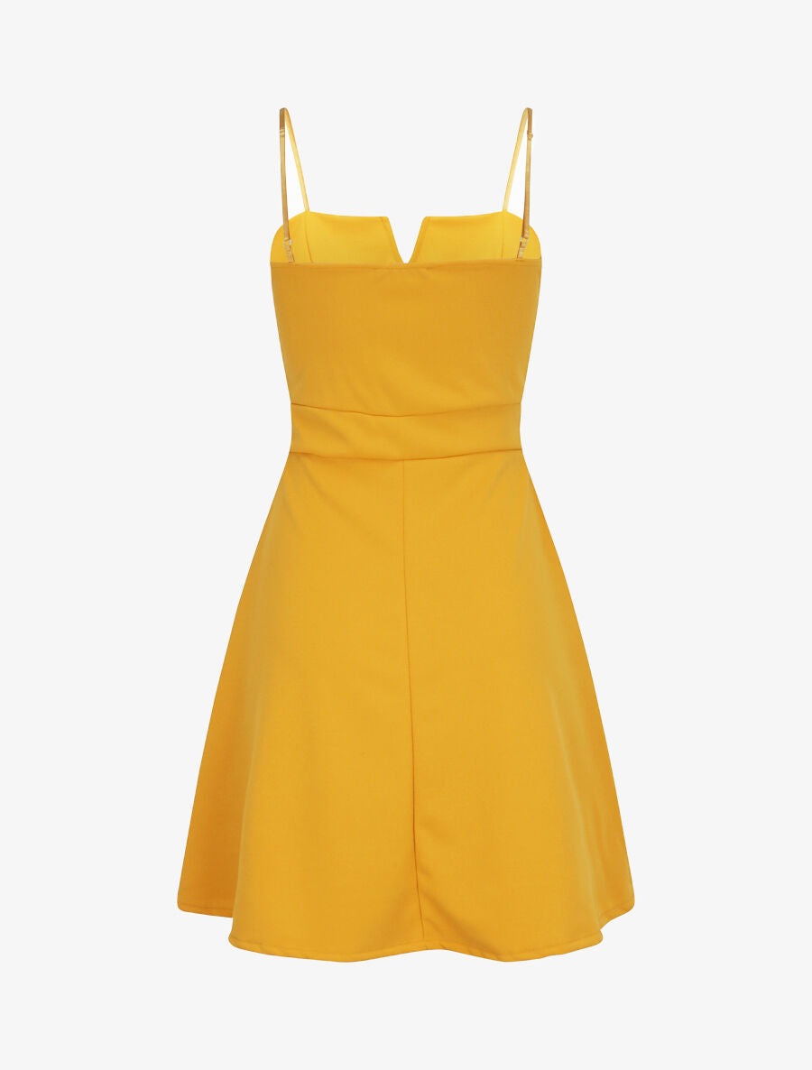 Robe courte coupe patineuse à buste fendu - Jaune - 2