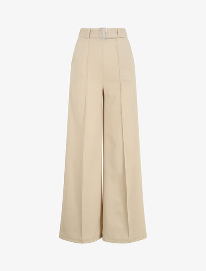 Pantalon long ample à détail bijoux - Beige - 5
