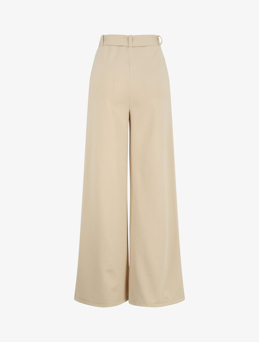 Pantalon long ample à détail bijoux - Beige - 2