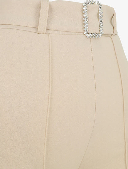 Pantalon long ample à détail bijoux - Beige - 3