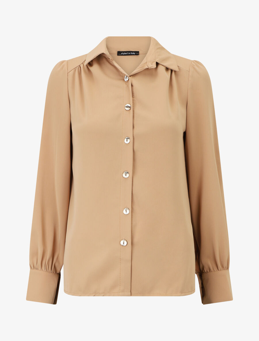 Blouse unie à manches longues - Beige - 5