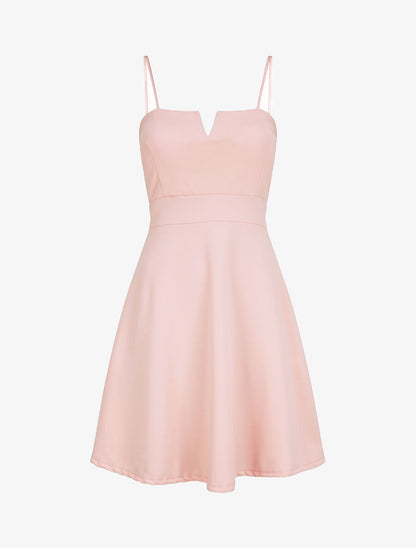 Robe courte coupe patineuse à buste fendu - Rose pâle - 5