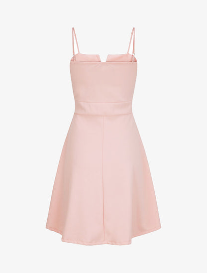 Robe courte coupe patineuse à buste fendu - Rose pâle - 2