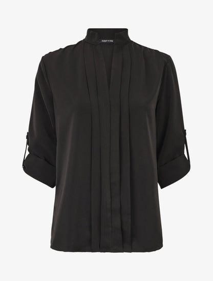 Blouse unie à manches retroussables - Noir - 5