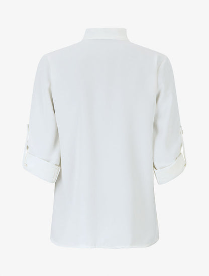 Blouse unie à manches retroussables - Blanc - 2