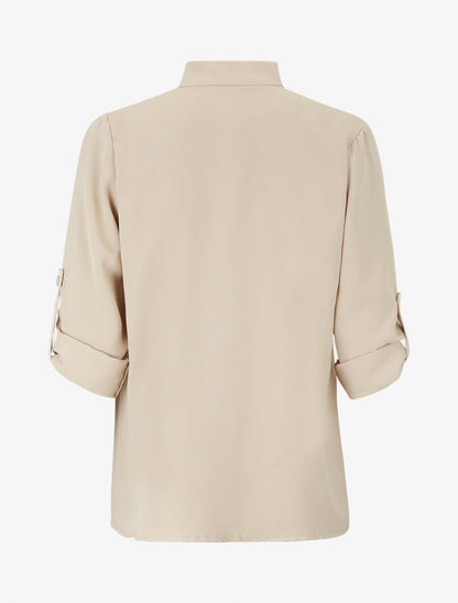 Blouse unie à manches retroussables - Beige - 2