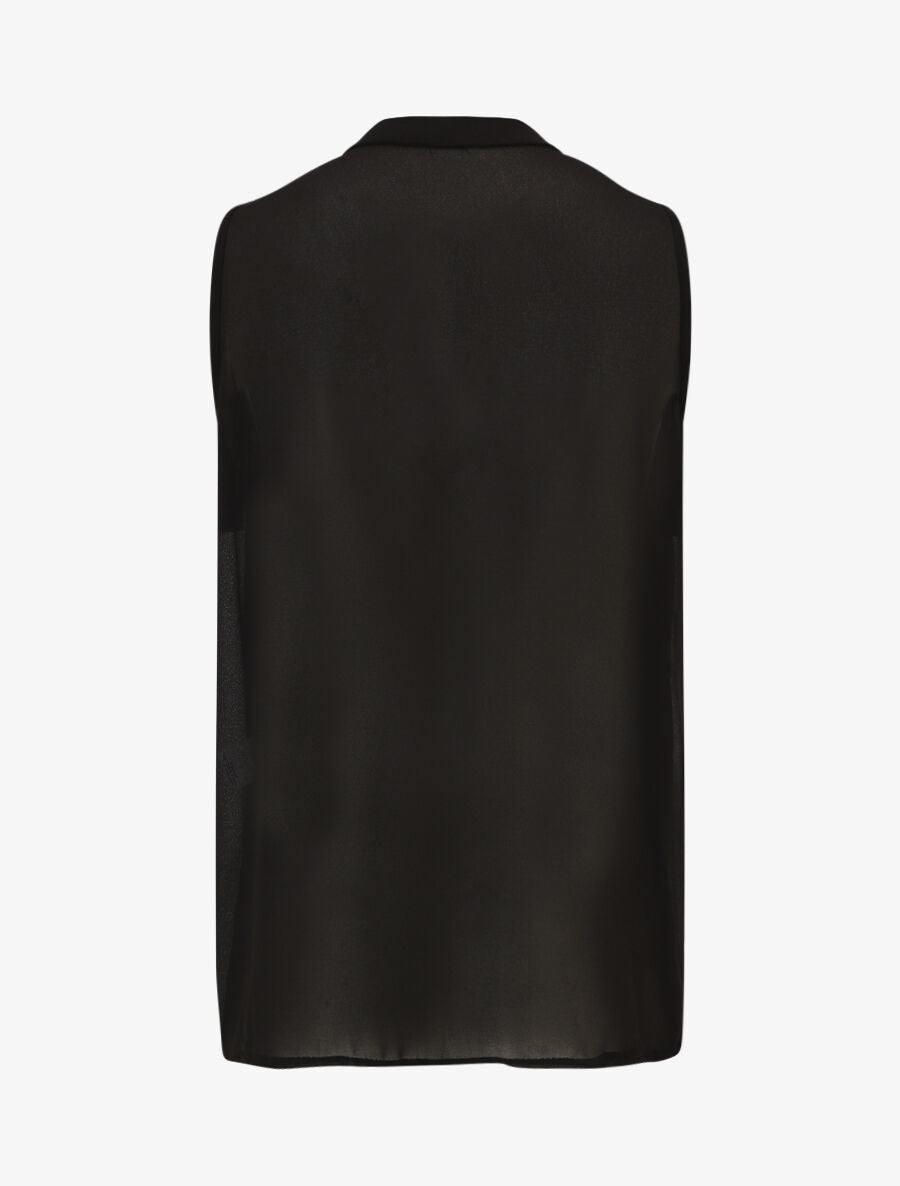 Blouse unie en voile à détail bijoux - Noir - 2