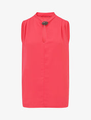 Blouse unie en voile à détail bijoux - Fushia - 1