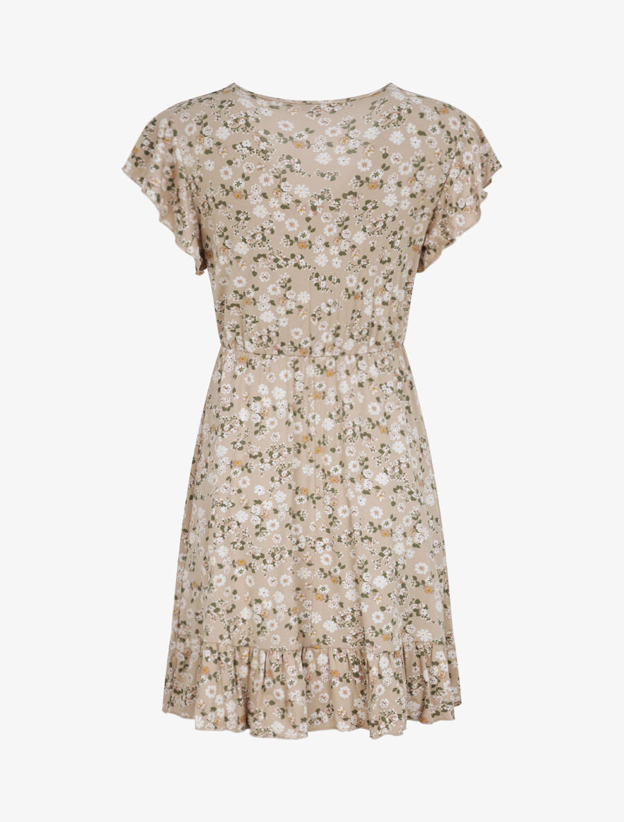 Robe courte coupe patineuse à imprimé fleuri - Beige - 2