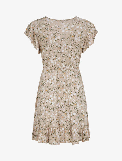 Robe courte coupe patineuse à imprimé fleuri - Beige - 2