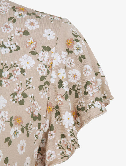 Robe courte coupe patineuse à imprimé fleuri - Beige - 3