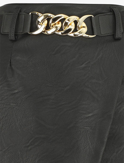 Jupe en simili effet portefeuille - Noir - 3