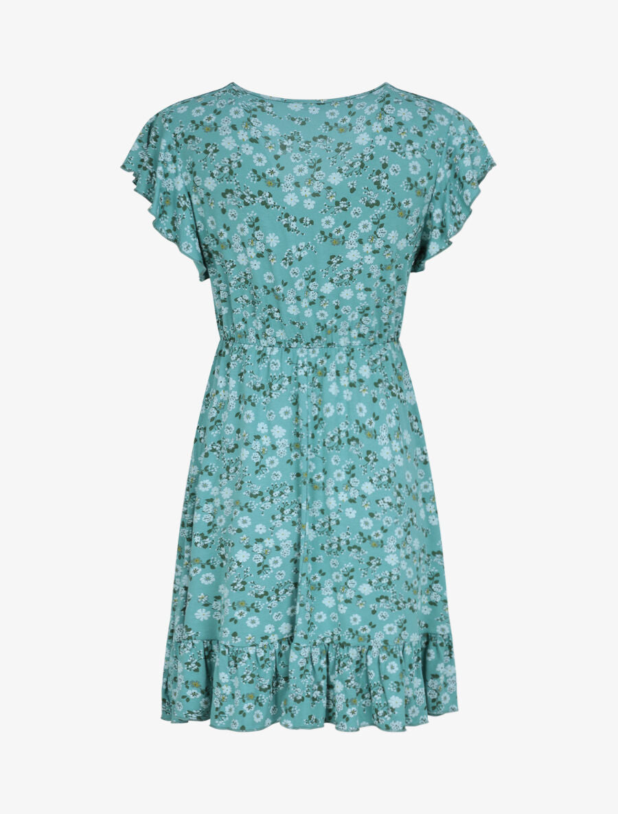 Robe courte coupe patineuse à imprimé fleuri - Vert menthe - 2