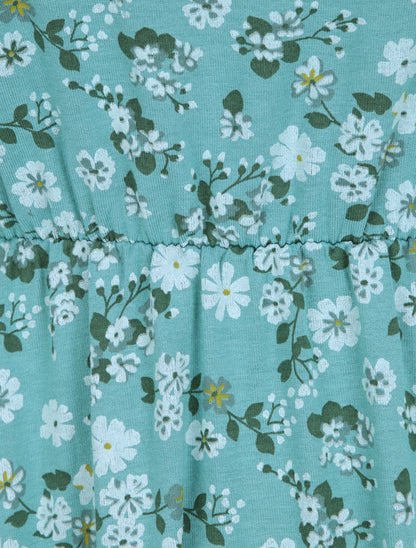 Robe courte coupe patineuse à imprimé fleuri - Vert menthe - 3