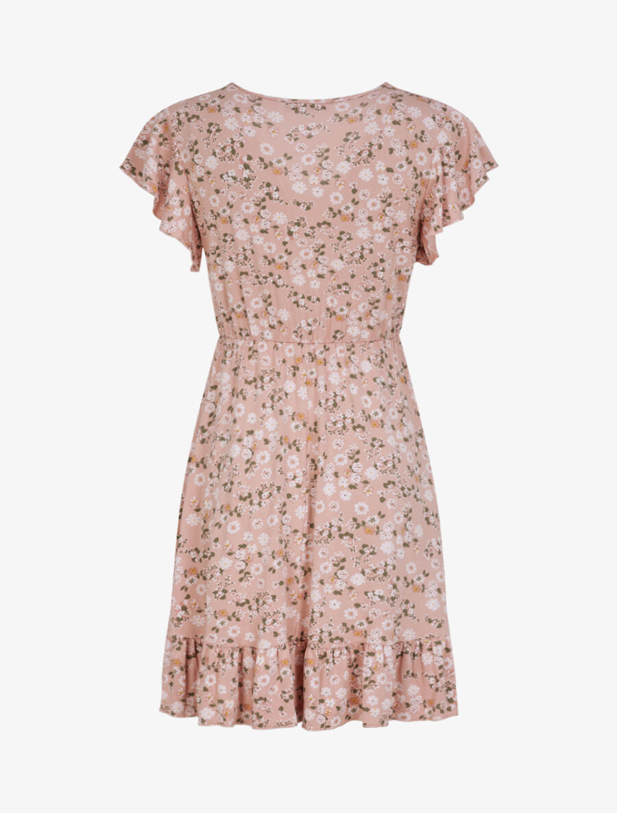 Robe courte coupe patineuse à imprimé fleuri - Vieux rose - 2