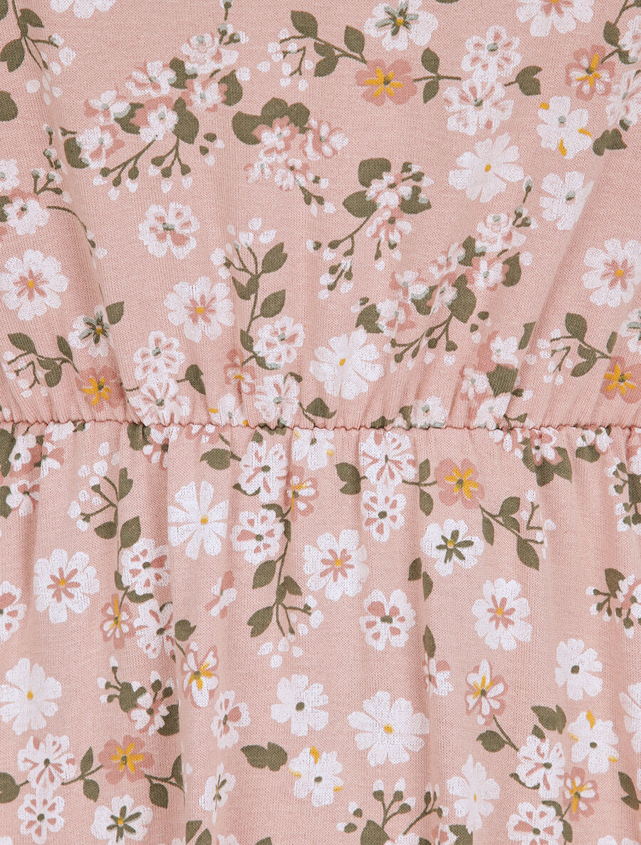 Robe courte coupe patineuse à imprimé fleuri - Vieux rose - 3