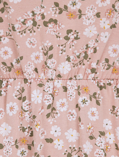 Robe courte coupe patineuse à imprimé fleuri - Vieux rose - 3