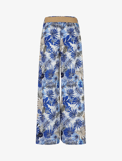 Pantalon ample élastiqué à imprimé feuillage - Bleu - 2