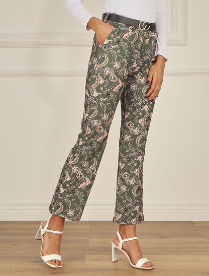 Pantalon droit imprimé foulard - Kaki - 4