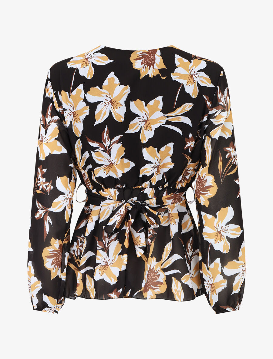 Blouse cache-coeur à imprimé fleuri - Noir - 2