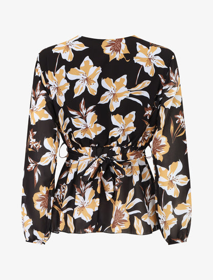 Blouse cache-coeur à imprimé fleuri - Noir - 2