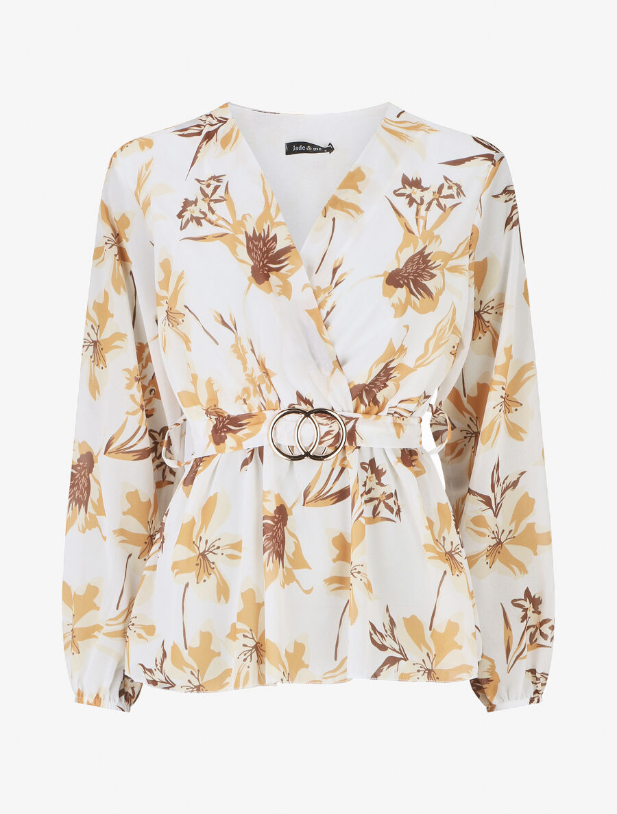 Blouse cache-coeur à imprimé fleuri - Blanc - 1