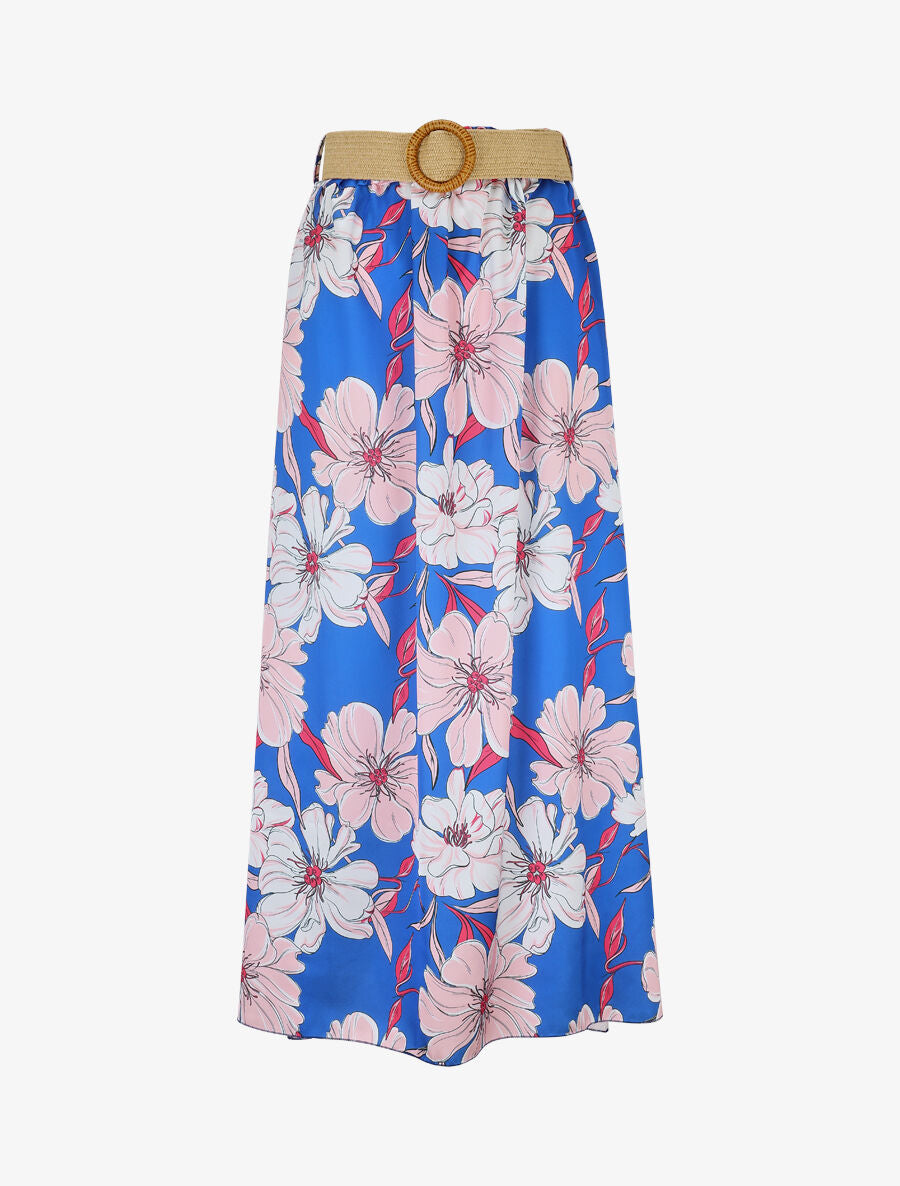 Jupe longue à imprimé grandes fleurs - Bleu roi - 1