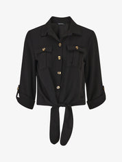 Blouse à nouer et manches retroussables - Noir - 1