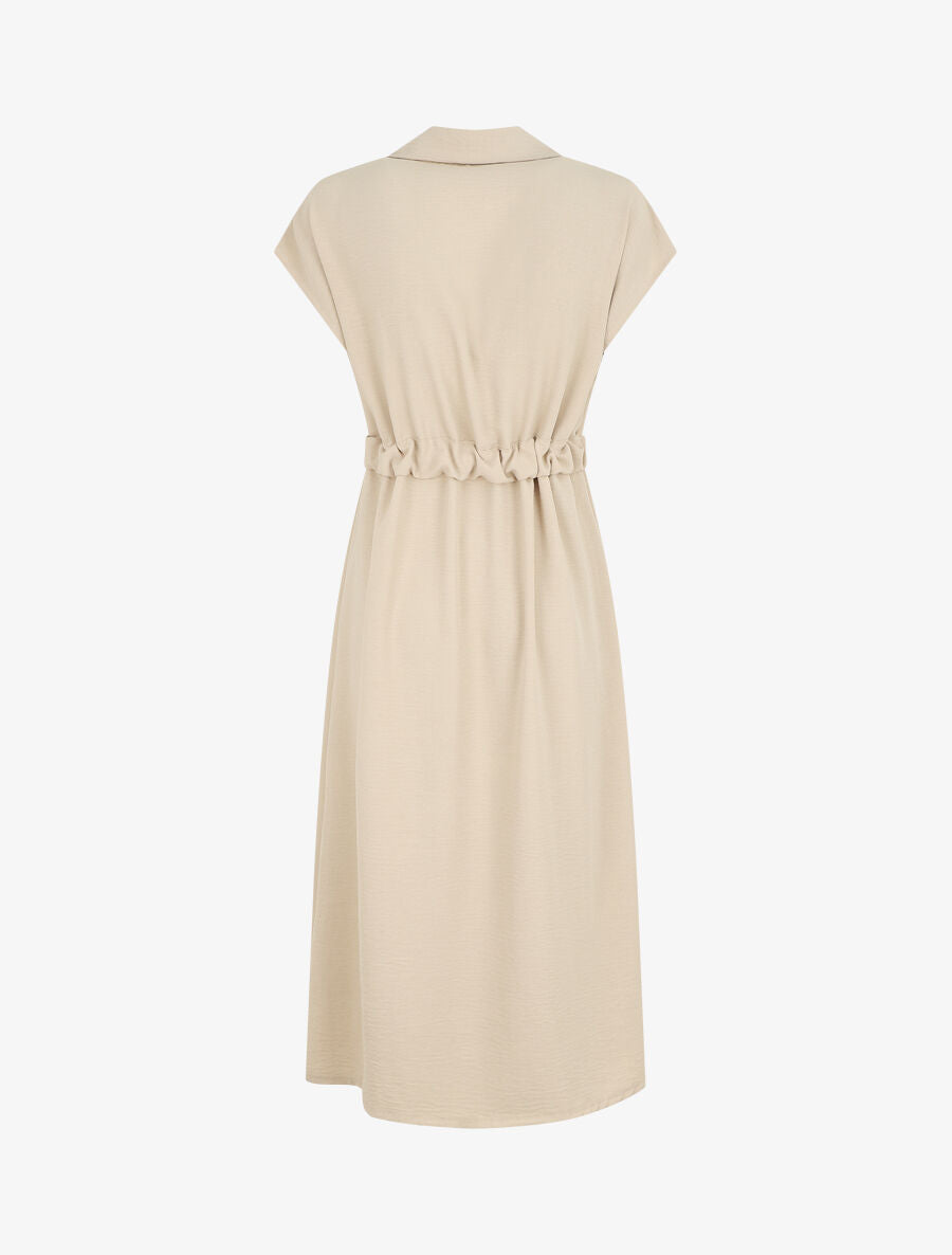 Robe longue style chemise à manches longues - Beige - 2