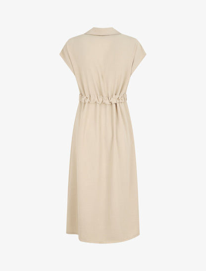 Robe longue style chemise à manches longues - Beige - 2
