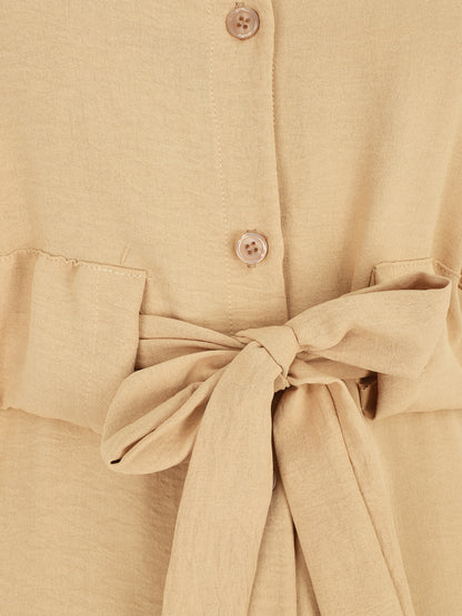 Robe longue style chemise à manches longues - Camel - 3