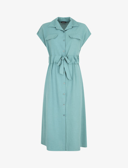Robe longue style chemise à manches longues - Bleu clair - 5