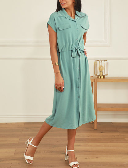 Robe longue style chemise à manches longues - Bleu clair - 4